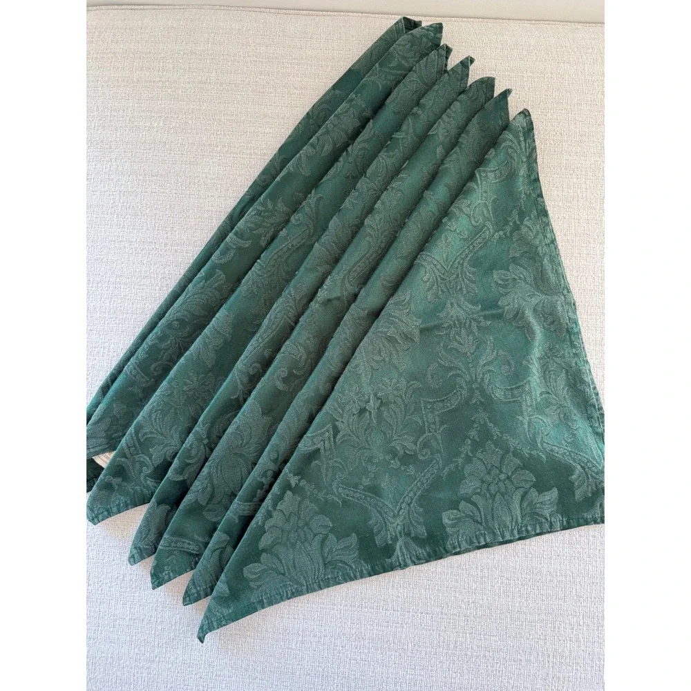 Vintage Waterford Green Damask Napkins  Set of 7 Holiday Christmas Dinner 18